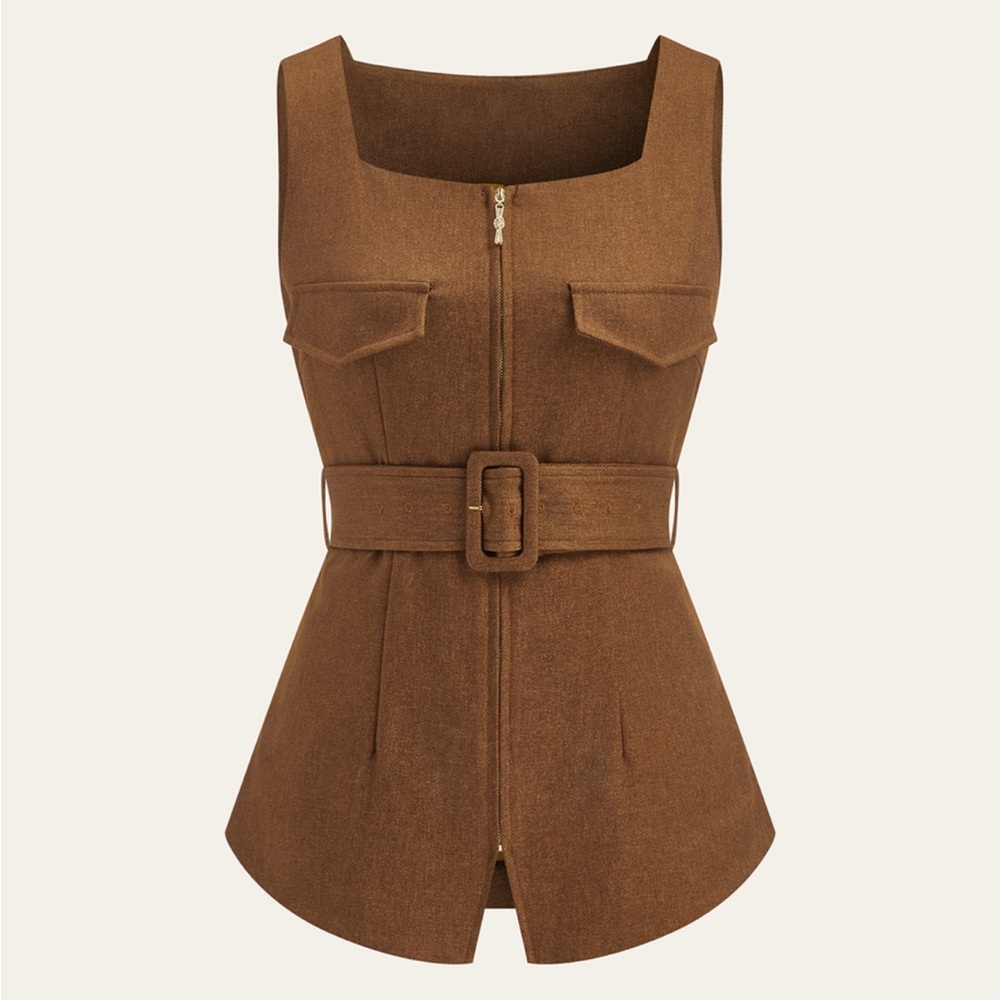Commense Brown Belted Vest